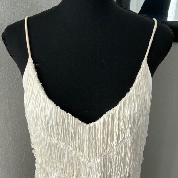 VINTAGE 70s Joy Stevens Ivory Fringe Flapper Gatsby Dress Sz 12 - Picture 6 of 12